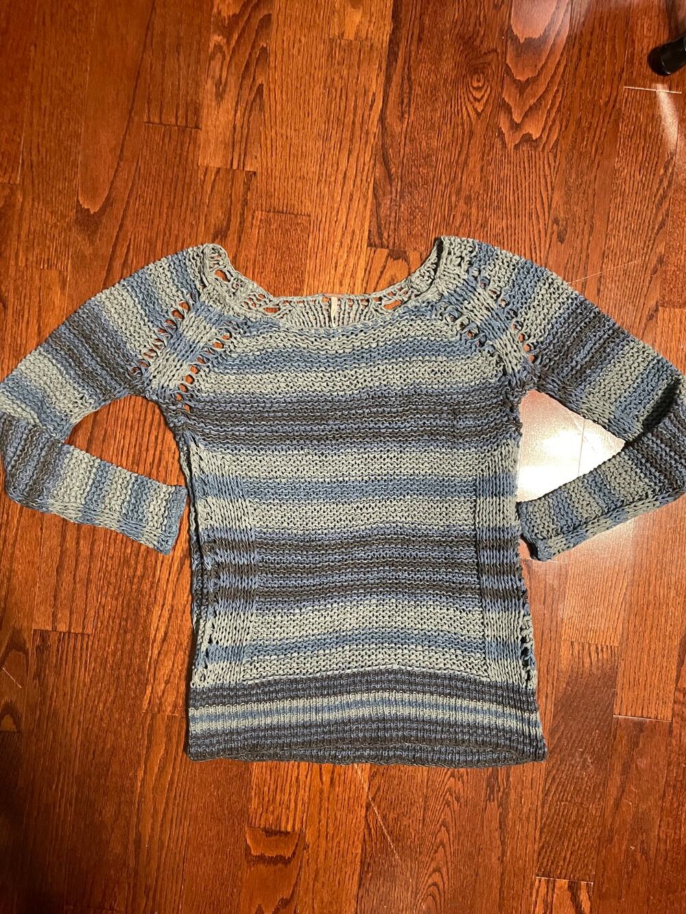 Free People Desert Moon Open Knit Tape Yarn Striped Pullover Sweater Size S